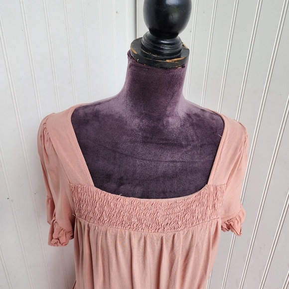 Altar'd State Women's Boho Dusty Rose Smocked Short Sleeve Mini Dress Size S - Picture 2 of 11